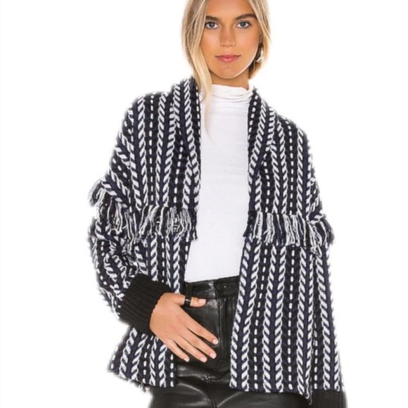 Cupcakes & Cashmere Kirsty Longline Tweed Fringe Ink Bomber Jacket XS - Picture 1 of 11